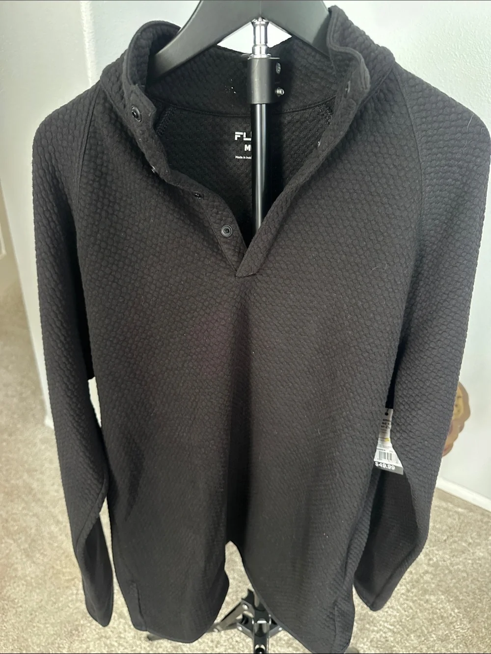 FLEECE-LIKE Black Men’s Zip-Up Quilted Mock Neck Sweater
